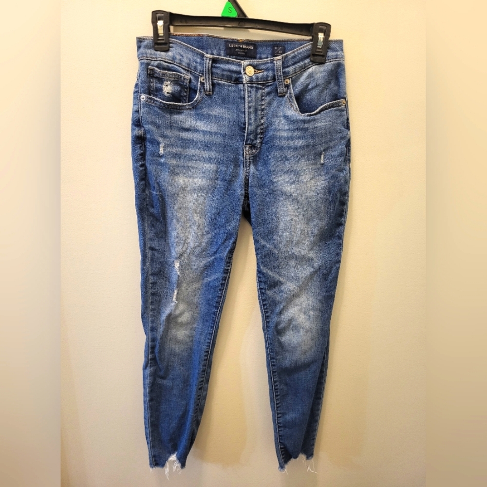 Lucky Brand Mid Rise Skinny Ava Distressed Raw Hem Ankle Women's Jeans 6/28
